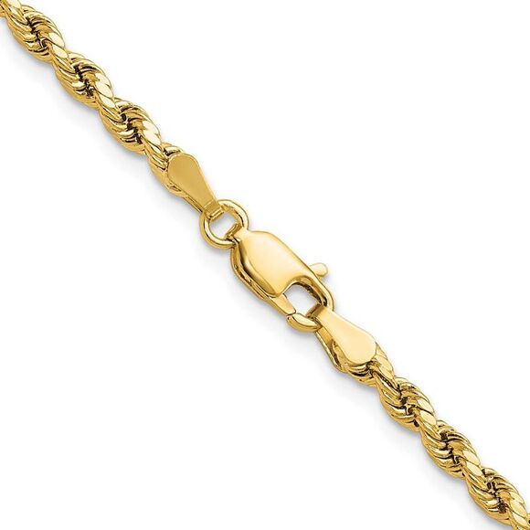 3mm 14K Yellow Gold Diamond Cut Hollow Rope Chain Necklace, 22 Inch - Picture 2 of 5